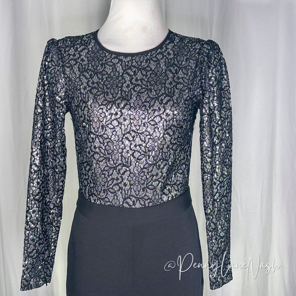 Michael Kors Metallic Sequined Lace Tuxedo Jumpsuit - Picture 4 of 13